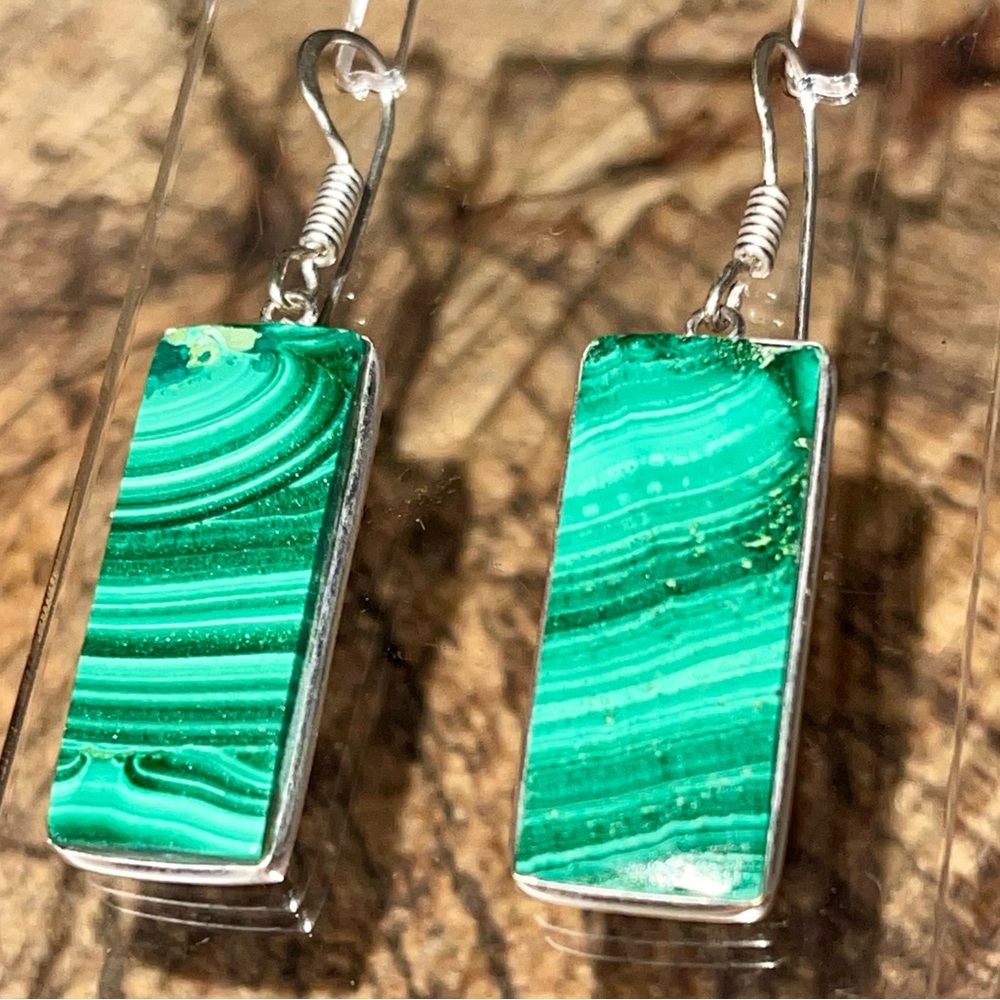 Green Malachite Earrings 1 1/2” - Picture 4 of 14